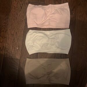 Rene Rofe Bandeau Bra Trio in Soft Pink, White, and Beige